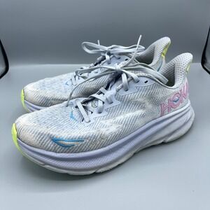 Hoka Clifton 9 Road Running Shoes Women's Size 9B Gray Blue Pink Green Sneakers